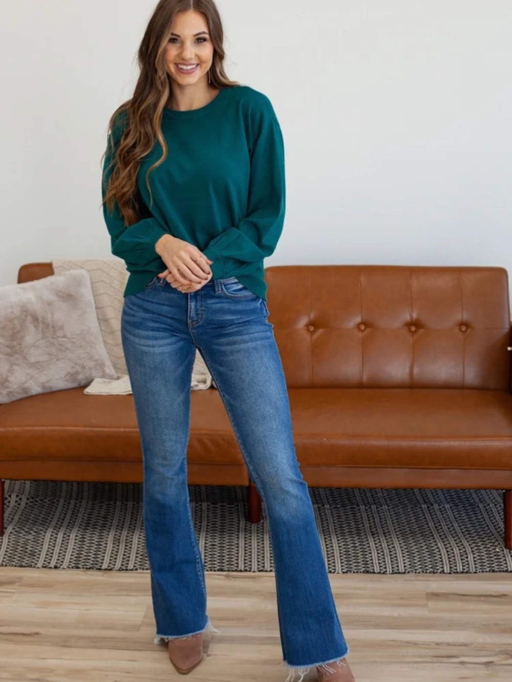 Vervet| Dark Wash ‘Mini Flare’ Raw Hem Mid Rise Jeans